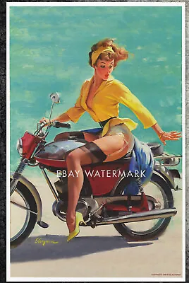 1950's Elvgren Authentic Pin-Up Poster Art Print Motorcycle Motorbike - 11x17  • $14.99