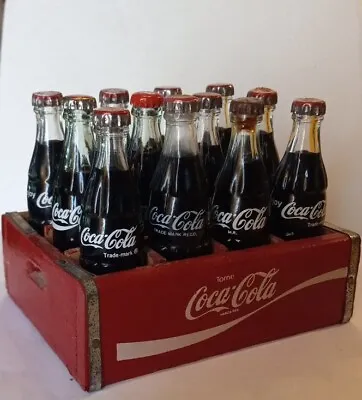 12 Vintage 3  Miniature Coca-Cola Soda  Glass Bottles In Wood Coke Crate • $89.50