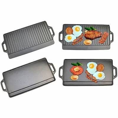 £17.09 • Buy Large Non Stick Cast Iron Griddle Pan Skillet Cooking Plate Hob Stove BBQ Grill