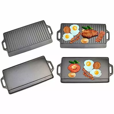 £17.09 • Buy Large Non Stick Cast Iron Griddle Pan Skillet Cooking Plate Hob Stove BBQ Grill
