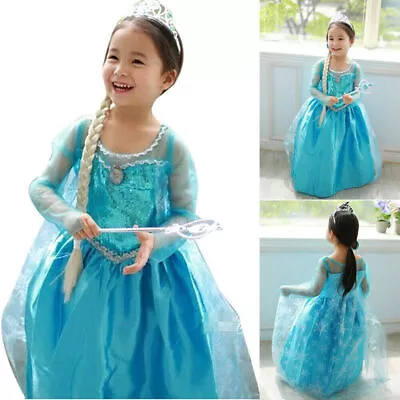 Ice Queen Elsa Cosplay Costumes Fancy Dress Party Kids Halloween Princess Dress • £12.63