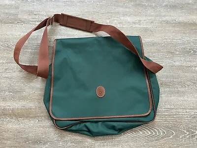 VTG POLO Ralph Lauren Leather Patch Straps Messenger Laptop Bag 90s Green Pony • $29.99