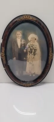 Antique Convex Bubble Glass Picture Frame With Portrait Of M Couples 19” X 16” • $69.99