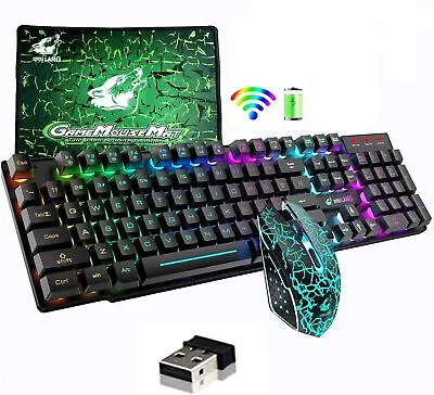 $40.40 • Buy 104 Keys Wireless Gaming Keyboard And Mouse Combo Rainbow LED Backlit For PC MAC