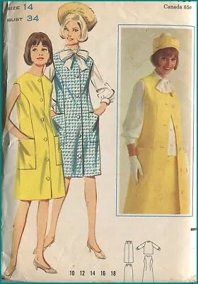 1960s Vtg Sleeveless Coat Dress Blouse Skirt Butterick 3439 Pattern Sz 14  B 34 • $3.50