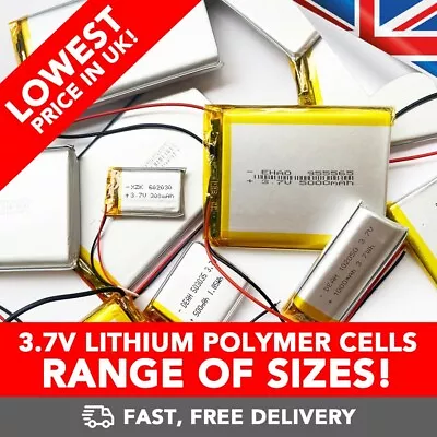 3.7v Lithium Polymer Battery Cell Li-Po Lipo - Many Sizes (CCTV GPS RC) - Fast! • £4.89