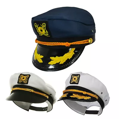 Us Adult Captain Hat Satin Yacht Boat Navy Sailor Sea Marine Fancy Dress Costume • $12.99