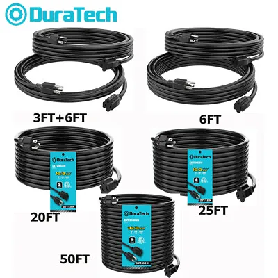 DuraTech 50 Ft/25ft/20ft/6ft/3 Ft Extension Cord Outdoor 16/3 SJTW 13 Amps Black • $12.99