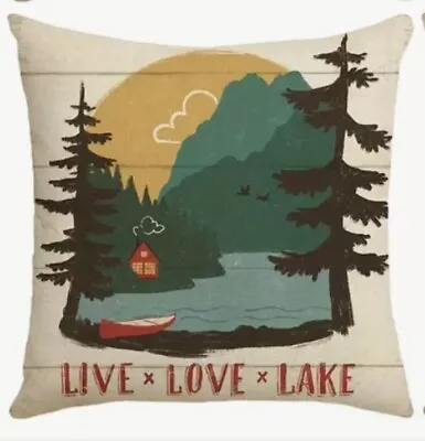 Rowing Lake Canoe Explore Lake Lodge Cabin Hunting Throw Pillow Cover Man Cave • $13.08