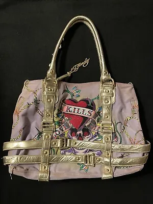 Ed Hardy Purple Tote Bag Love Kills Slowly With Bling 14 X 12 Purple Light Wear • $75