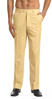 CONCITOR Men's Dress Pants Trousers Flat Front Slacks Solid GOLD Color • $48.95