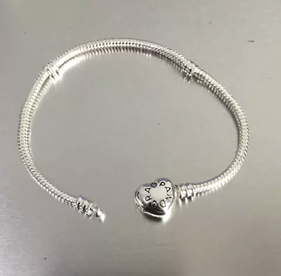 Pandora Moment 925 Sterling Silver Heart Logo Bangle Bracelet 20cm Charm Bead • $16.99