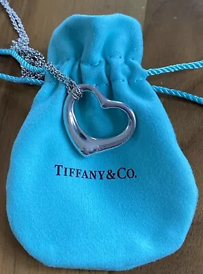 TIFFANY & CO Large 27mm  Elsa Peretti OPEN HEART PENDANT 18  SILVER Chain • $161.79