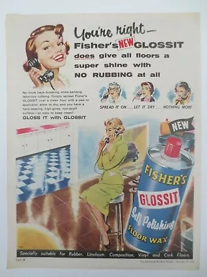 Vintage Australian Advertising 1959 Ad FISHER'S GLOSSIT SELF POLISHING FLOOR WAX • $16.95