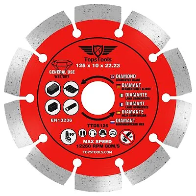 1 X 125mm 5  Diamond Angle Grinder Stone Brick Concrete Cutting Disc TopsTools • £4.99