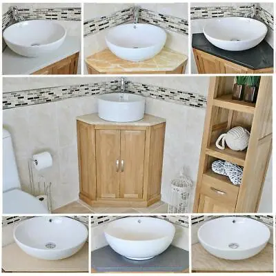Solid Oak Bathroom Corner Vanity Unit | Sink Basin Cabinet | Stone Worktop Inc  • $607.17