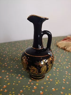 Vintage Small 5  Black & Gold Greek Vase Hand Made In Greece 24K Gold • $14.99