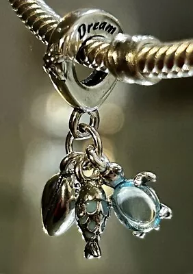 Authentic Pandora Fish Sea Turtle & Conch Triple Dangle Charm #791697c01 • $55