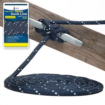 5/8  X 20' Dark Navy - REFLECTIVE Double Braided Nylon Dock Line - For Boats Up • $31.98