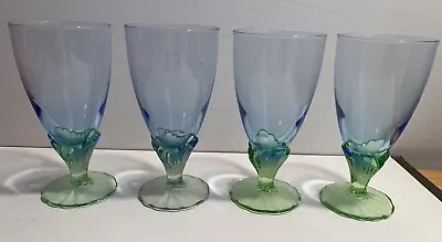 Vintage Bormioli Rocco Italy Blue Green Juice Glasses Lot Of 4 • $49.99