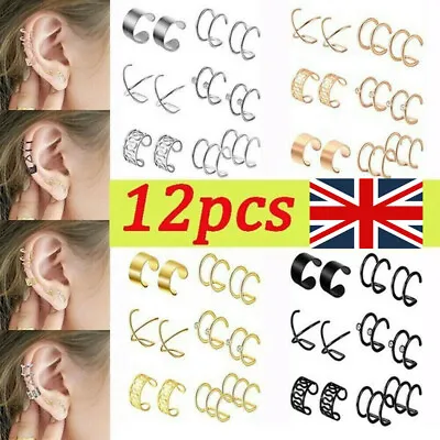 12Pcs Ear Cuff Earrings Non-Pierced Wrap Clip On Punk Rock Cuffs Fake Jewelry UK • £3.07