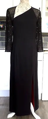 £35 • Buy After Six By Ronald Joyce Black Beaded Top Fit & Flare Split Long Dress Size 14