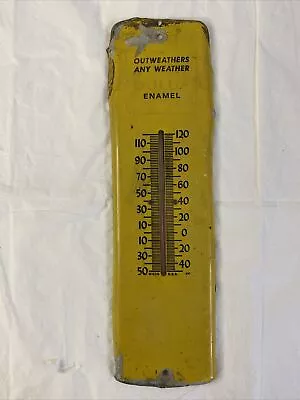 Dulux DuPont Enamel Thermometer Outweathers Any Weather USA ROUGH Yellow Metal • $25