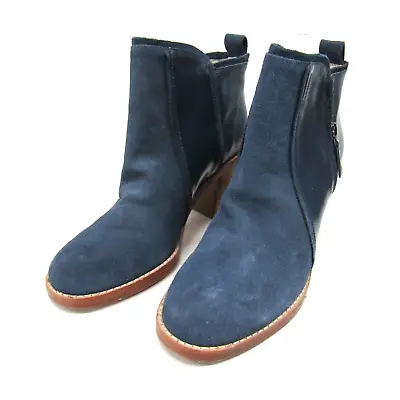 Matt Bernson Holt Ankle Boots 9.5 Navy Suede Zipper Side Texture Back Block Heel • $42