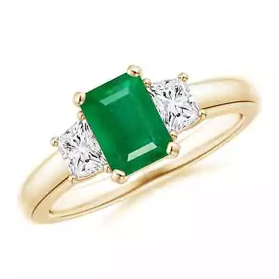 ANGARA Emerald And Diamond Three Stone Ring For Women Girls In 14K Solid Gold • $2876.72