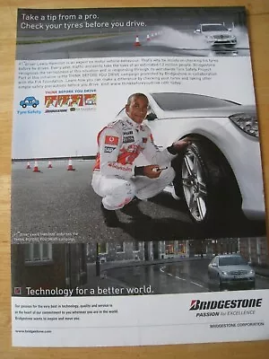 BRIDGESTONE TYRES CHECK CAR TYRES LEWIS HAMILTON 2009 ADVERT A4 SIZE File 2 • £1.99