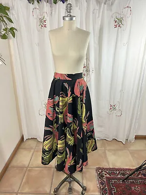 Vtg 40s 50s Sherry Lynn Circle Skirt Abstract Novelty Print Rayon Taffeta 2-4/XS • $99