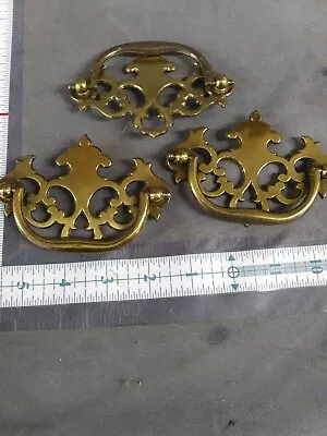 Vintage Heavy Brass Drawer Pull Chippendale Bail Pull Flat Lot Of 3 • $6.97