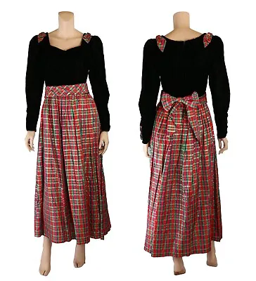 $169.95 • Buy Storybook Heirlooms Vintage 80s Black Velvet Red Plaid Holiday Party Dress Sz 14
