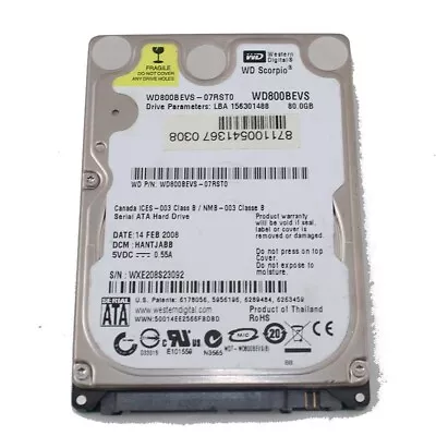 80GB SATA 2.5  9.5mm 5400RPM 1.5Gb/s HDD • £15