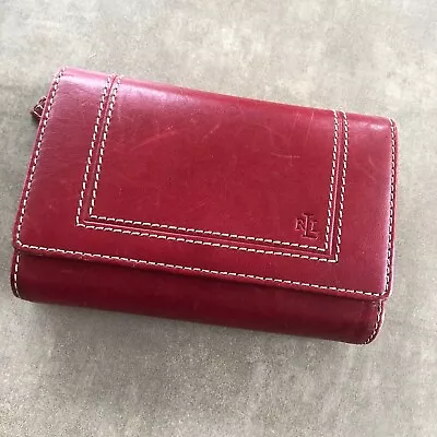 Lauren Ralph Lauren Red Leather Square Tri-Fold Wallet Snap Closure • $27.95