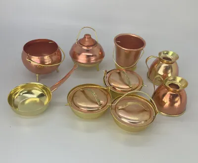 Lot Of 12 Miniatures Kitchen Teapots Kettle Fry Pan Bucket Brass Copper Tone • $9.60