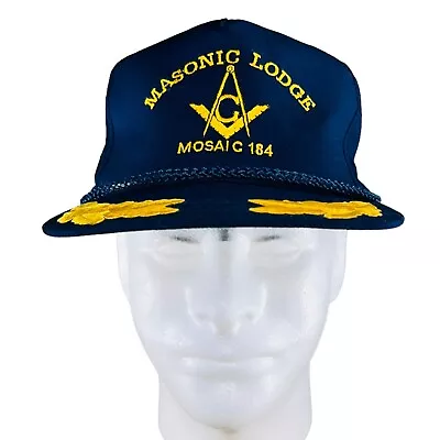 Vintage Masonic Lodge Trucker Hat Blue Snapback Adjustable Mosaic 184 • $7.19