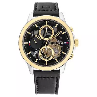 Tommy Hilfiger Black Leather Band Men's Multi-function Watch - 1710474 • $246