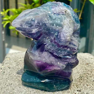 2.56LB Natural Fluorite Skull Quartz Manual Sculpture Crystal Skull Healing. • $0.99