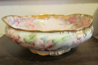 T. Haviland Limoges France Hand Painted Serving Bowl Pink Flowers Gold Signed • $55