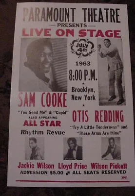 $69.99 • Buy SAM COOKE OTIS REDDING 60s CONCERT POSTER BROOKLYN NYC 1963 Art New York City 