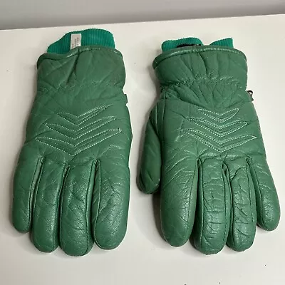 Vintage ARIS Ski Genuine Softan Leather Men’s Size L Green Gloves Puffy Comfy • $29.99