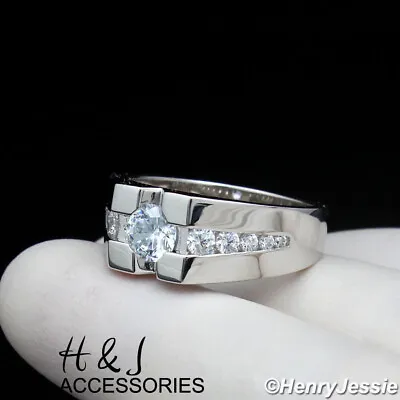 Men Solid 925 Sterling Silver Icy Bling Cz Square Shape Silver Ring*sr202 • $44.99