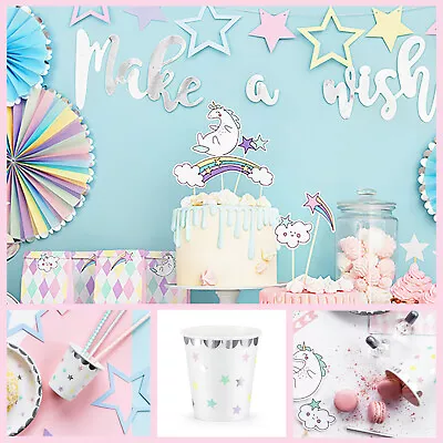 PASTEL UNICORN GIRLS BIRTHDAY PARTY DECORATIONS Magical Stars Tableware 6 X CUPS • £3.50