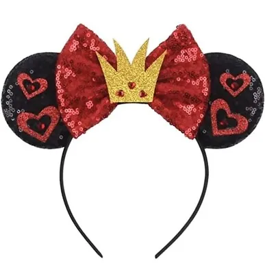 Princess Minnie Mouse Ears Headband With Hearts & Gold Crown • $16.99
