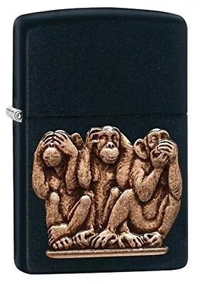 Zippo Lighter Oil Three Monkeys - Black Matte 29409 See No Evil Hear Speak Evil • $95.40