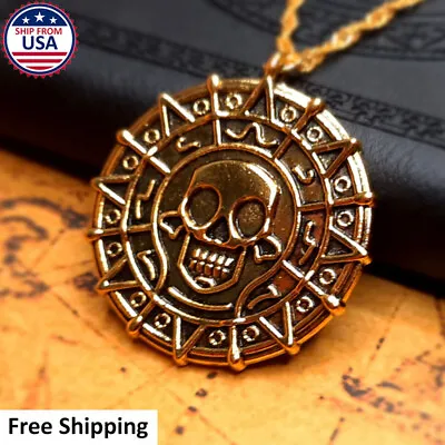 Aztec Gold Plated Medallion Necklace Jack Sparrow Pirates Of The Caribbean USA • $5.99