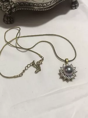 Vintage Estate Jewellery -Necklace Faux Grey Pearl With Diamontes • $24
