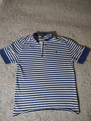 Medium Ralph Lauren 1/4 Button White And Blue Striped Tshirt • $9.50