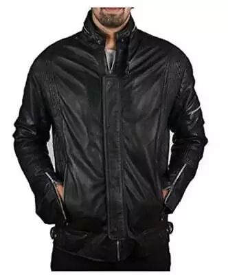 Men's Black Biker Motorcycle Daft Punk Genuine Leather Jacket • $224